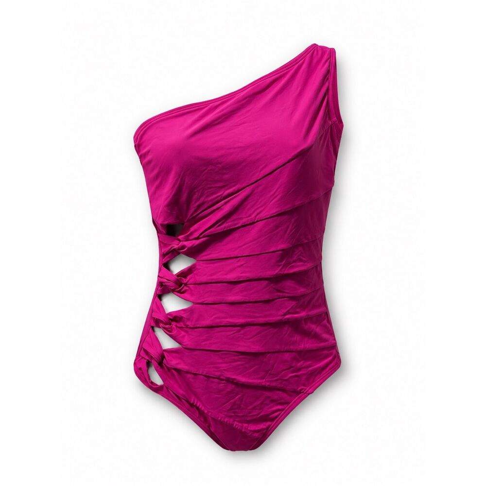 Carmen Marc Valvo One Shoulder Cutout One Piece Swimsuit Pink Size 12